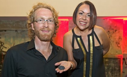 The Australia Council's Danie Mellor with UQ Adjunct Professor Fiona Foley. Source: Mick Richards The Australia Council's Danie Mellor with UQ Adjunct Professor Fiona Foley. Source: Mick Richards